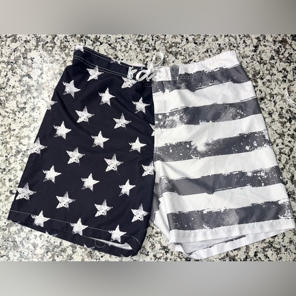 Men's size XL Stars & Stripes swim trunks, shorts w/back pocket TEAL COVE - Picture 1 of 4